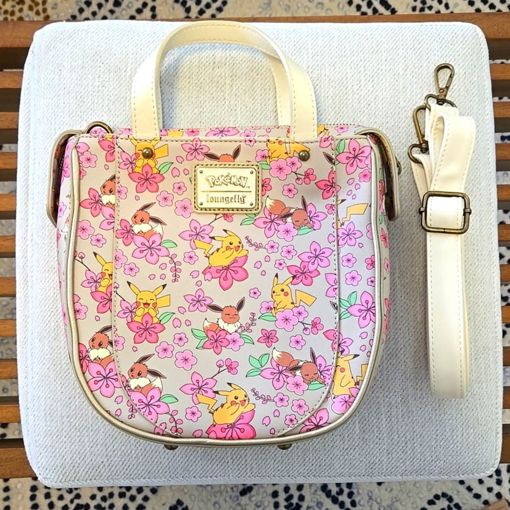 NWOT Loungefly Pokemon Pikachu & Eevee Floral Cherry Blossom Crossbody Bag